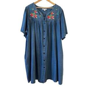 Go Softly Patio Plus Size 3X Embroidered Hummingbird Floral Cotton House Dress